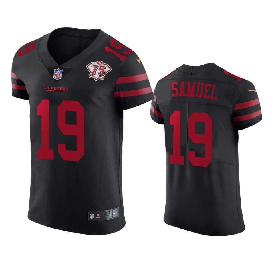 Personalized 49ers #19 Deebo Samuel Black Alternate Men’s 75th Anniversary Stitched NFL Untouchable Elite Jersey
