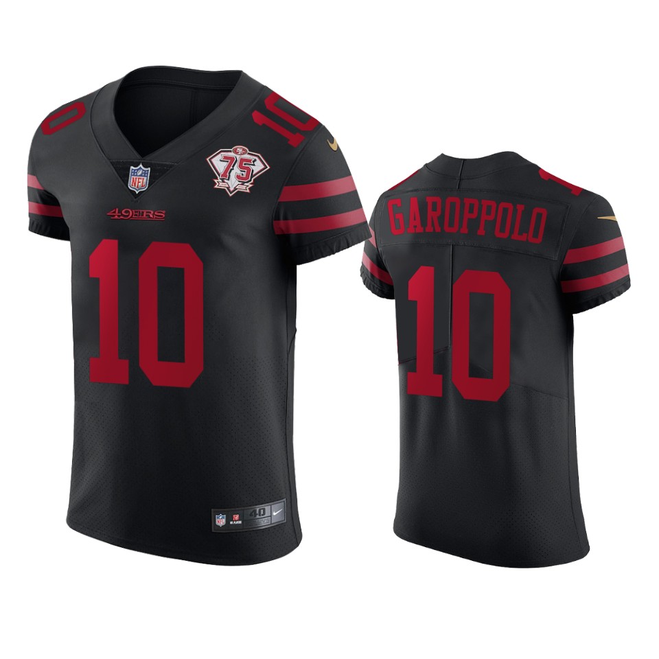 Personalized 49ers #10 Jimmy Garoppolo Black Alternate Men’s 75th Anniversary Stitched NFL Untouchable Elite Jersey