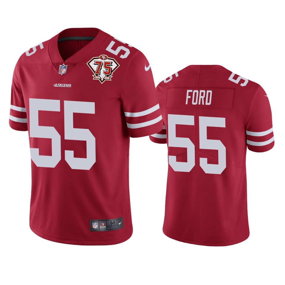 Personalized 49ers #55 Dee Ford Red Men’s 75th Anniversary Stitched NFL Untouchable Limited Jersey