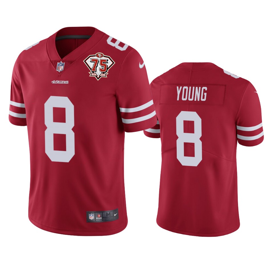 Personalized 49ers #8 Steve Young Red Men’s 75th Anniversary Stitched NFL Untouchable Limited Jersey