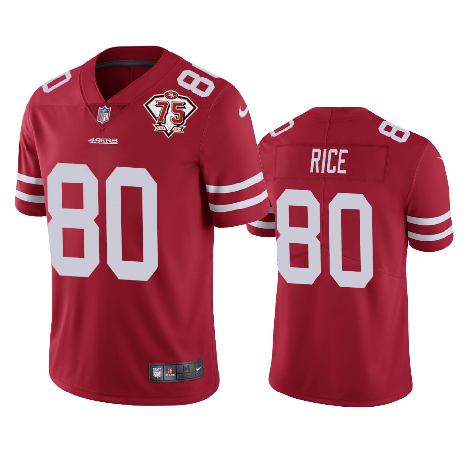 Personalized 49ers #80 Jerry Rice Red Men’s 75th Anniversary Stitched NFL Untouchable Limited Jersey