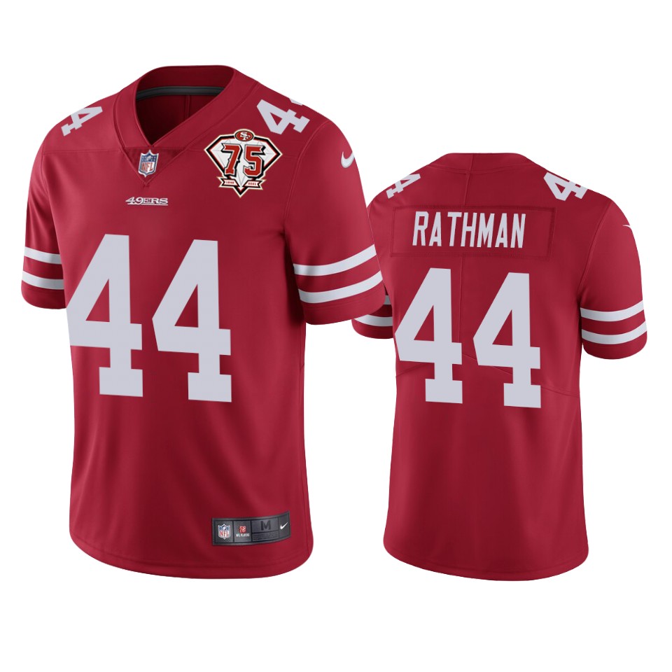 Personalized 49ers #44 Tom Rathman Red Men’s 75th Anniversary Stitched NFL Untouchable Limited Jersey