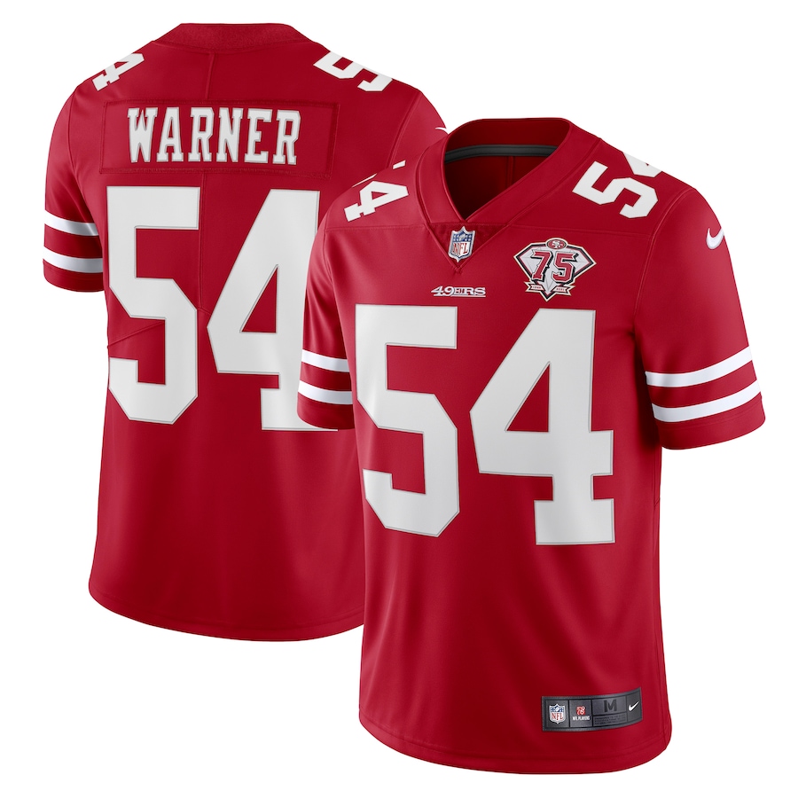 Personalized 49ers #54 Fred Warner Red Men’s 75th Anniversary Stitched NFL Untouchable Limited Jersey