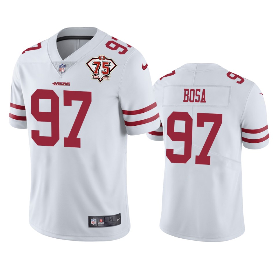 Personalized 49ers #97 Nick Bosa White Men’s 75th Anniversary Stitched NFL Untouchable Limited Jersey