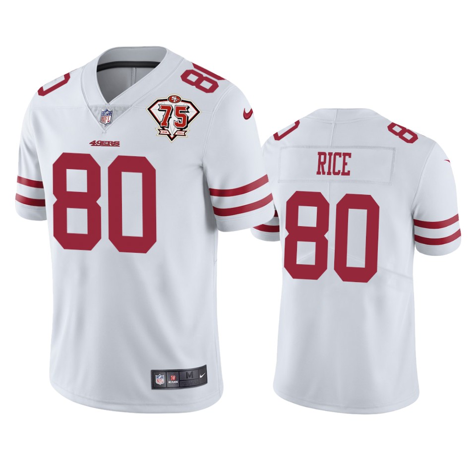 Personalized 49ers #80 Jerry Rice White Men’s 75th Anniversary Stitched NFL Untouchable Limited Jersey