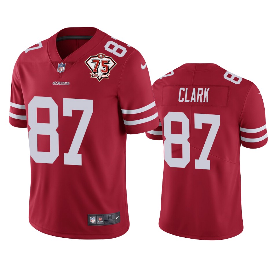 Personalized 49ers #87 Dwight Clark Red Men’s 75th Anniversary Stitched NFL Untouchable Limited Jersey