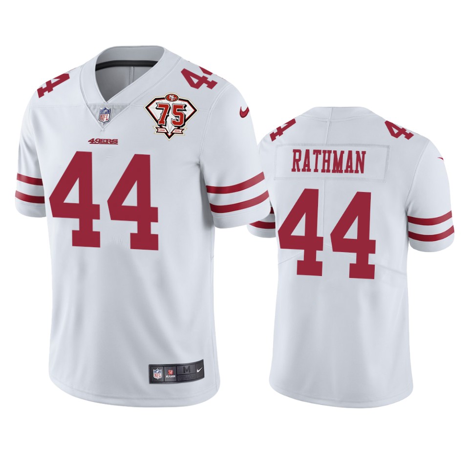 Personalized 49ers #44 Tom Rathman White Men’s 75th Anniversary Stitched NFL Untouchable Limited Jersey