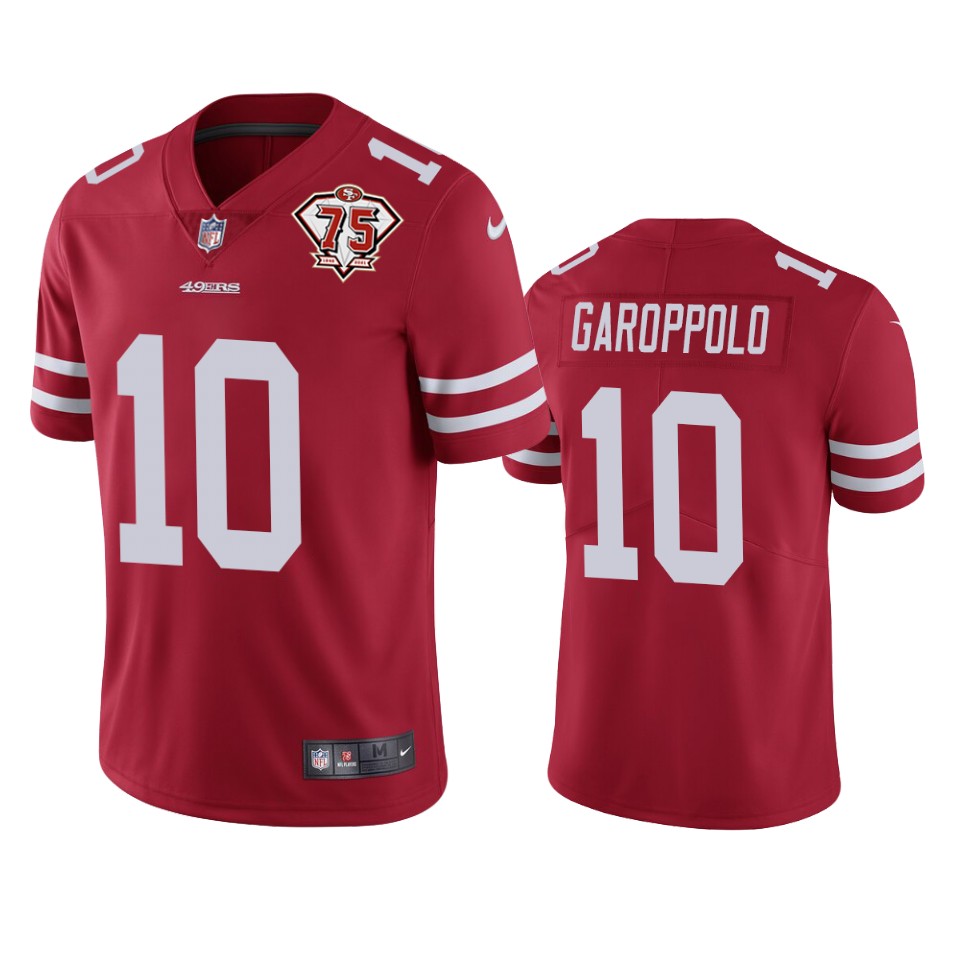Personalized 49ers #10 Jimmy Garoppolo Red Men’s 75th Anniversary Stitched NFL Untouchable Limited Jersey