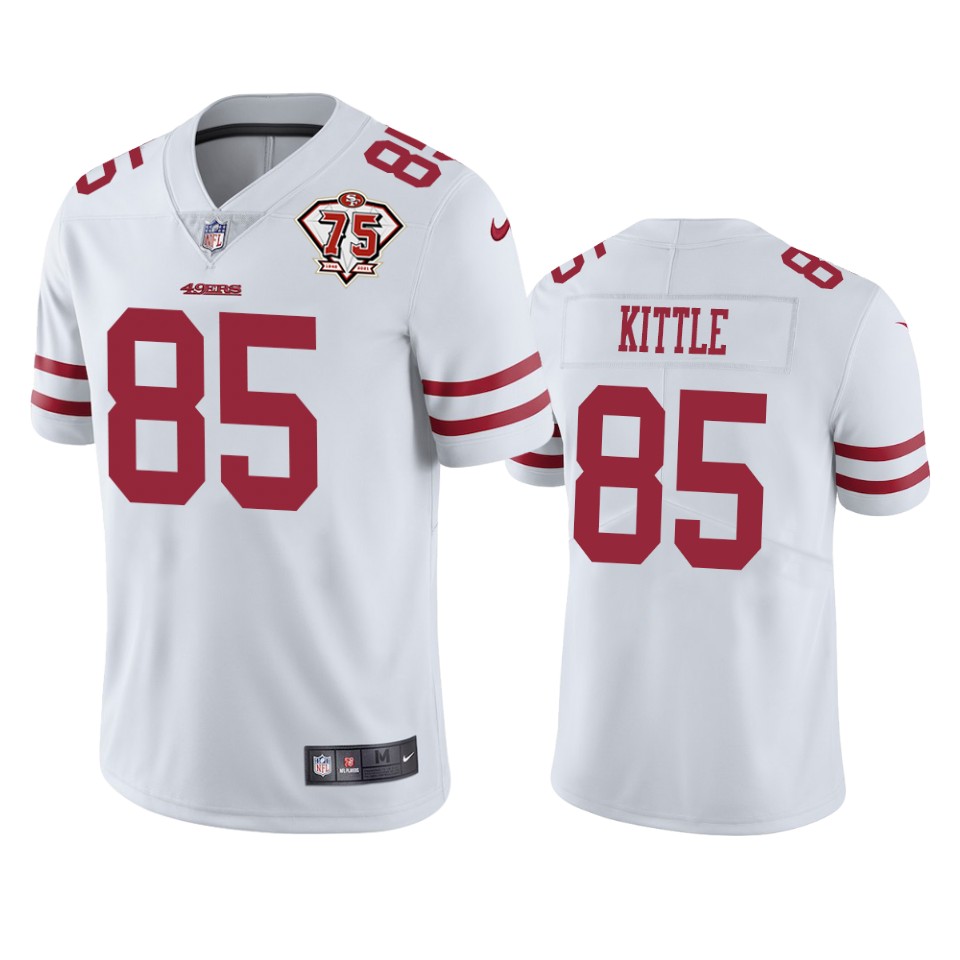 Personalized 49ers #85 George Kittle White Men’s 75th Anniversary Stitched NFL Untouchable Limited Jersey