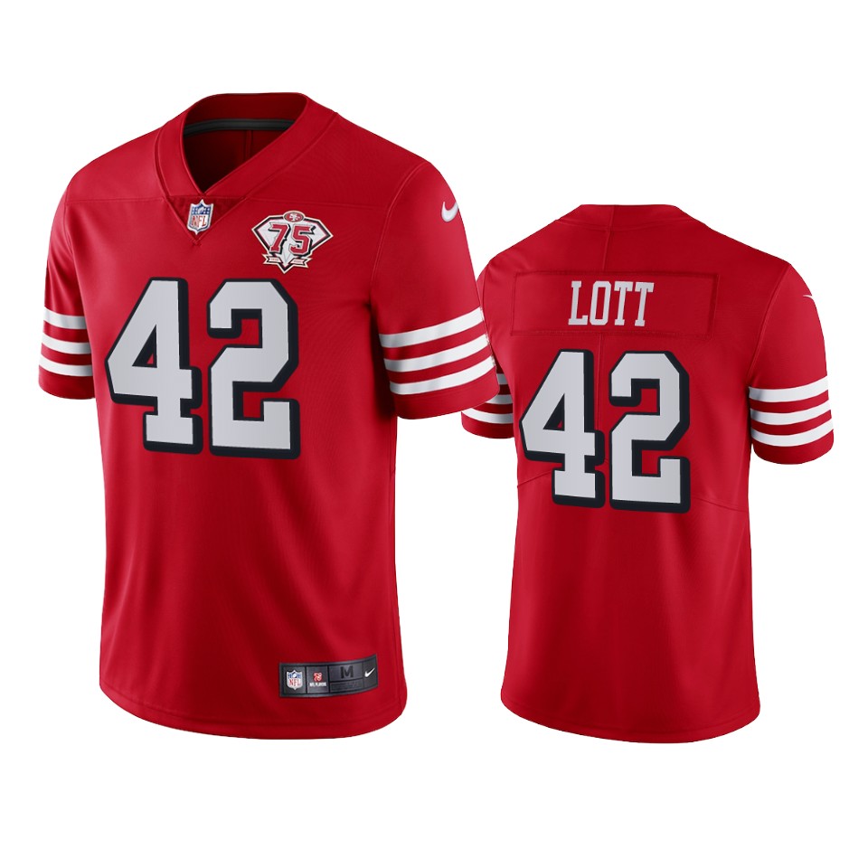 Personalized 49ers #42 Ronnie Lott Red Rush Men’s 75th Anniversary Stitched NFL Untouchable Limited Jersey