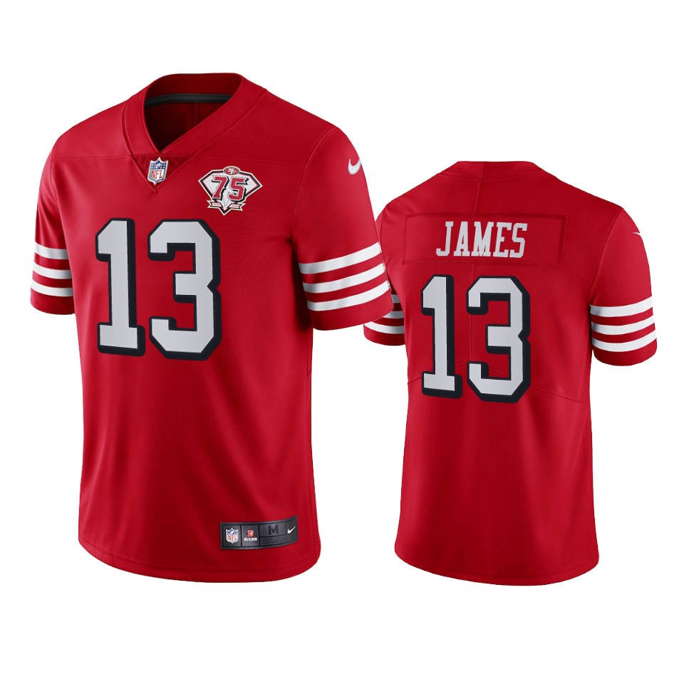 Personalized 49ers #13 Richie James Red Rush Men’s 75th Anniversary Stitched NFL Untouchable Limited Jersey