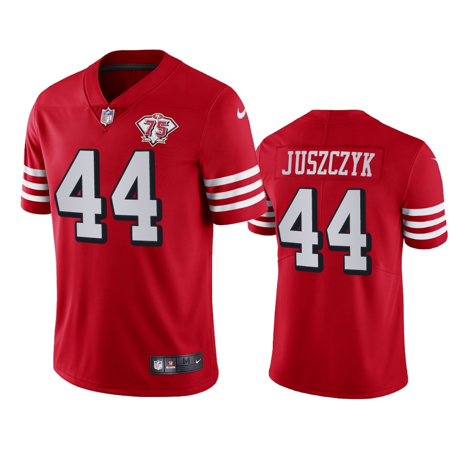 Personalized 49ers #44 kyle juszczyk Red Rush Men’s 75th Anniversary Stitched NFL Untouchable Limited Jersey