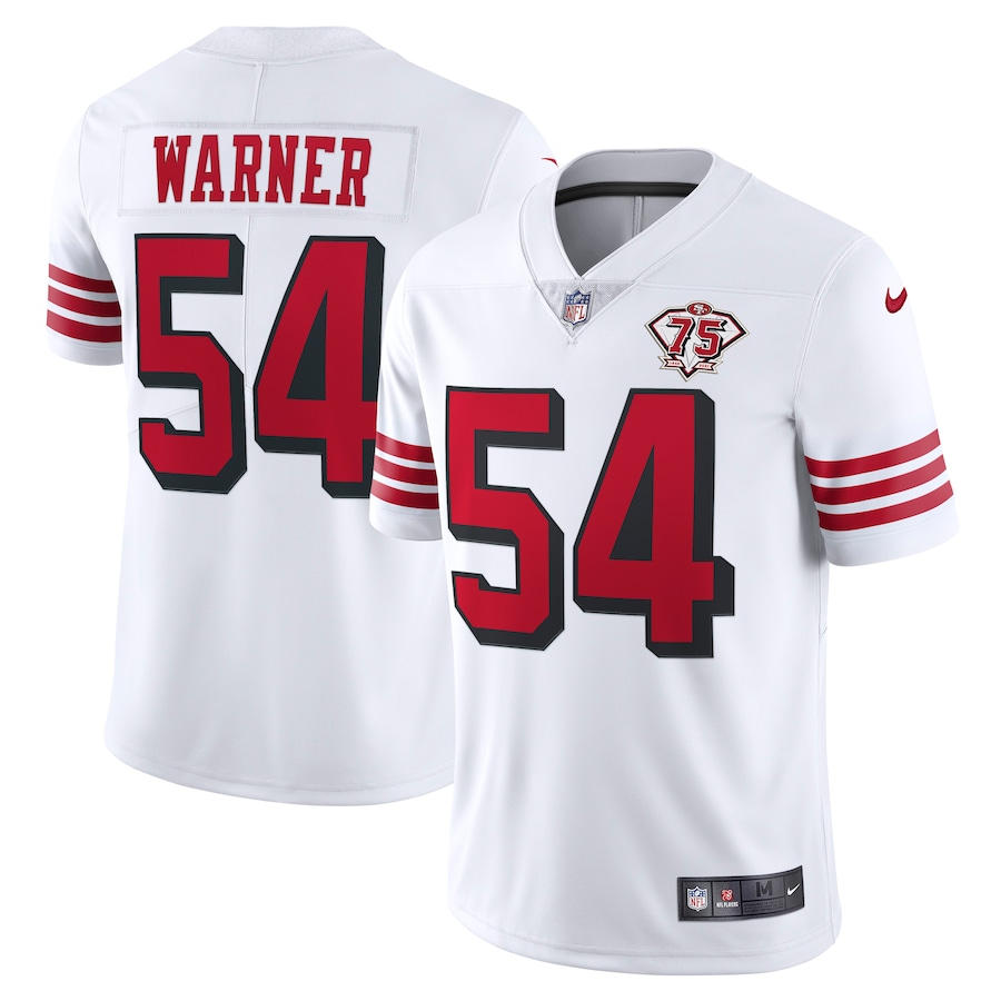 Personalized 49ers #54 Fred Warner White Rush Men’s 75th Anniversary Stitched NFL Untouchable Limited Jersey