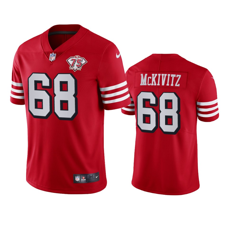 Personalized 49ers #68 Colton Mckivitz Red Rush Men’s 75th Anniversary Stitched NFL Untouchable Limited Jersey