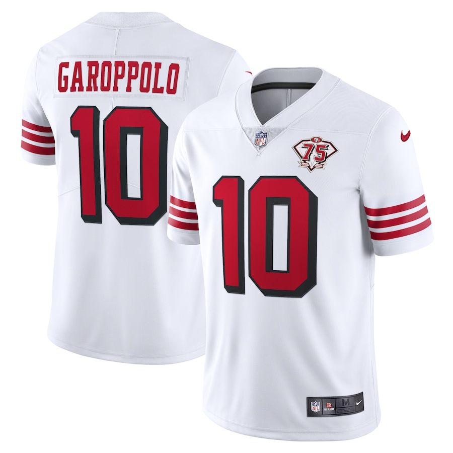Personalized 49ers #10 Jimmy Garoppolo White Rush Men’s 75th Anniversary Stitched NFL Untouchable Limited Jersey
