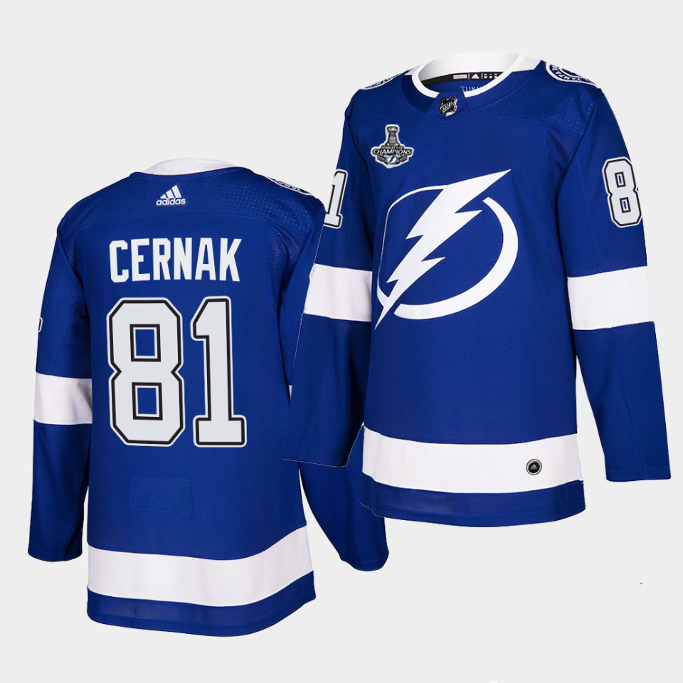 Personalized Lightning #81 Erik Cernak Blue Home Authentic 2021 Stanley Cup Champions Jersey