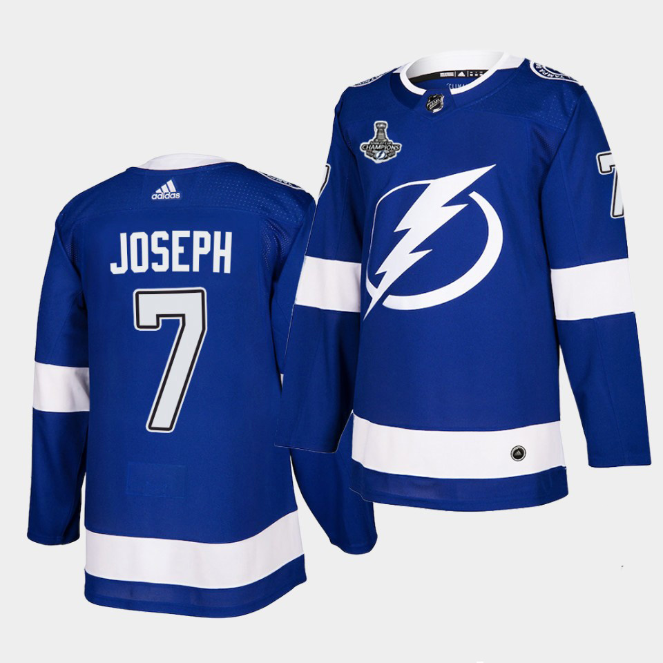 Personalized Lightning #7 Mathieu Joseph Blue Home Authentic 2021 Stanley Cup Champions Jersey