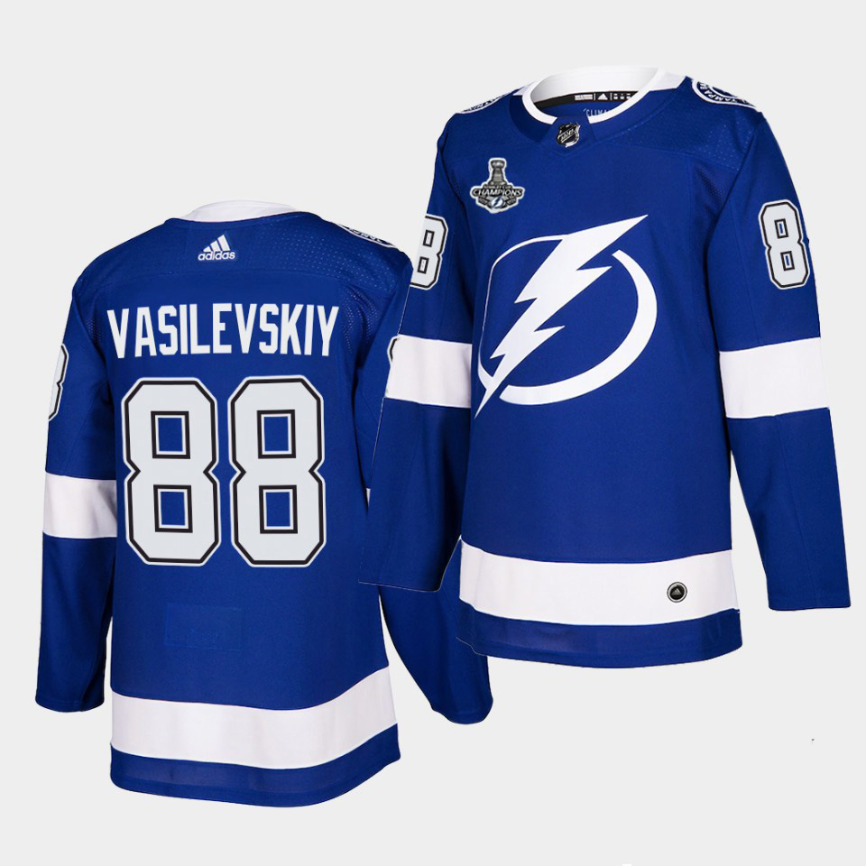 Personalized Lightning #88 Andrei Vasilevskiy Blue Home Authentic 2021 Stanley Cup Champions Jersey
