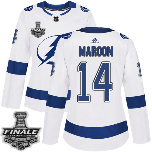 Personalized Lightning #14 Pat Maroon White Road Authentic Women’s 2021 NHL Stanley Cup Final Patch Jersey