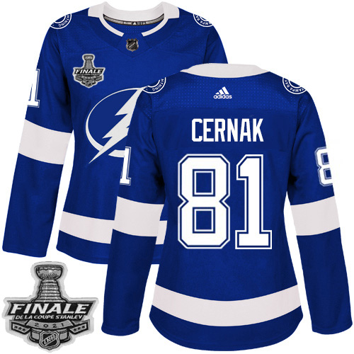 Personalized Lightning #81 Erik Cernak Blue Home Authentic Women’s 2021 NHL Stanley Cup Final Patch Jersey