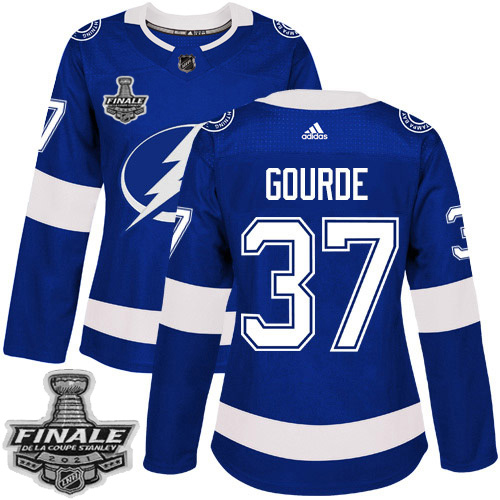 Personalized Lightning #37 Yanni Gourde Blue Home Authentic Women’s 2021 NHL Stanley Cup Final Patch Jersey