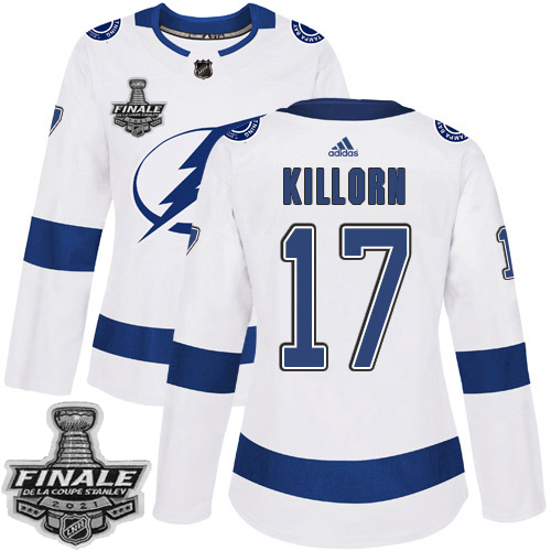 Personalized Lightning #17 Alex Killorn White Road Authentic Women’s 2021 NHL Stanley Cup Final Patch Jersey