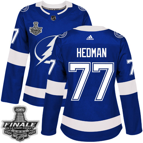 Personalized Lightning #77 Victor Hedman Blue Home Authentic Women’s 2021 NHL Stanley Cup Final Patch Jersey