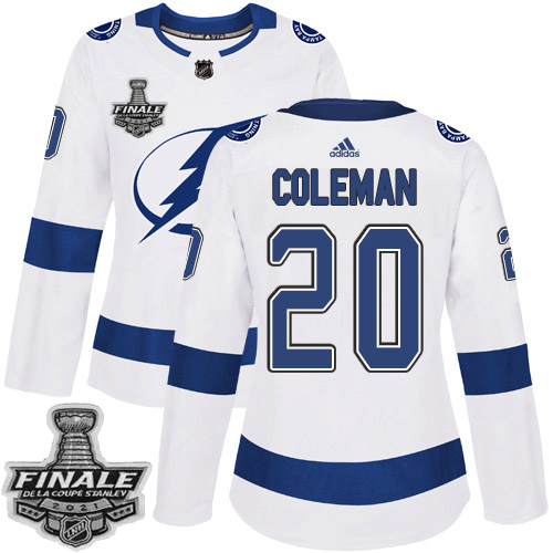 Personalized Lightning #20 Blake Coleman White Road Authentic Women’s 2021 NHL Stanley Cup Final Patch Jersey