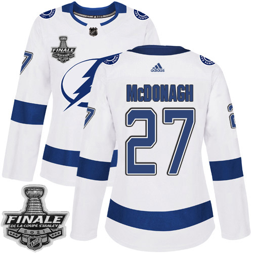 Personalized Lightning #27 Ryan McDonagh White Road Authentic Women’s 2021 NHL Stanley Cup Final Patch Jersey