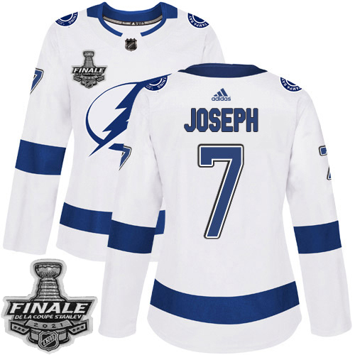 Personalized Lightning #7 Mathieu Joseph White Road Authentic Women’s 2021 NHL Stanley Cup Final Patch Jersey