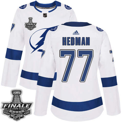 Personalized Lightning #77 Victor Hedman White Road Authentic Women’s 2021 NHL Stanley Cup Final Patch Jersey