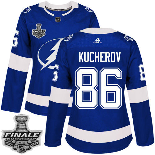 Personalized Lightning #86 Nikita Kucherov Blue Home Authentic Women’s 2021 NHL Stanley Cup Final Patch Jersey