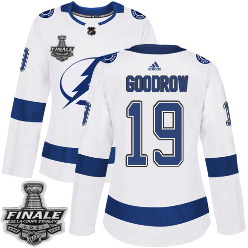 Personalized Lightning #19 Barclay Goodrow White Road Authentic Women’s 2021 NHL Stanley Cup Final Patch Jersey