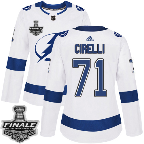 Personalized Lightning #71 Anthony Cirelli White Road Authentic Women’s 2021 NHL Stanley Cup Final Patch Jersey