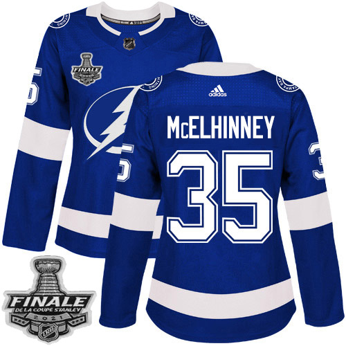 Personalized Lightning #35 Curtis McElhinney Blue Home Authentic Women’s 2021 NHL Stanley Cup Final Patch Jersey