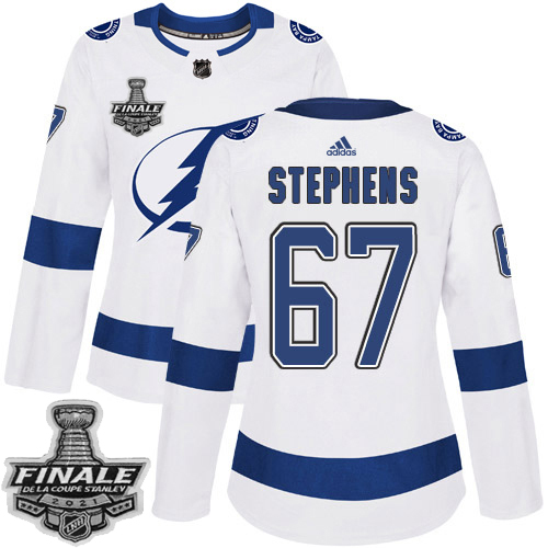 Personalized Lightning #67 Mitchell Stephens White Road Authentic Women’s 2021 NHL Stanley Cup Final Patch Jersey