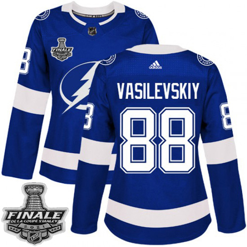 Personalized Lightning #88 Andrei Vasilevskiy Blue Home Authentic Women’s 2021 NHL Stanley Cup Final Patch Jersey