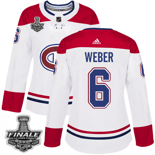 Personalized Canadiens #6 Shea Weber White Road Authentic Women’s 2021 NHL Stanley Cup Final Patch Jersey