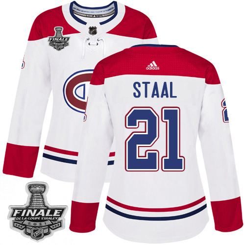 Personalized Canadiens #21 Eric Staal White Road Authentic Women’s 2021 NHL Stanley Cup Final Patch Jersey