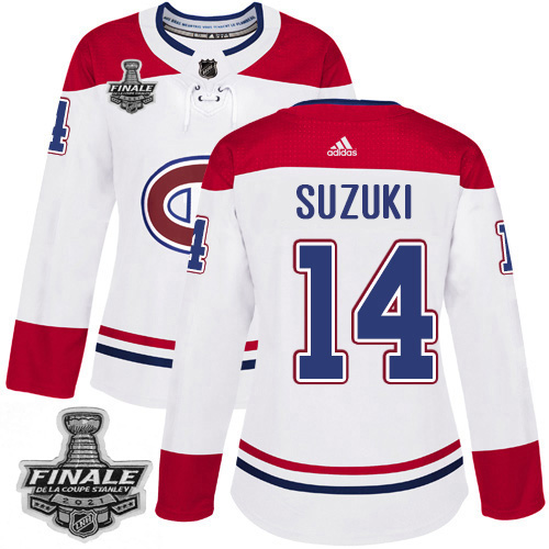 Personalized Canadiens #14 Nick Suzuki White Road Authentic Women’s 2021 NHL Stanley Cup Final Patch Jersey