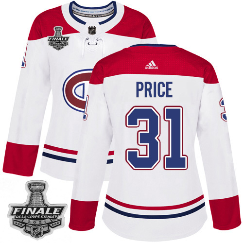 Personalized Canadiens #31 Carey Price White Road Authentic Women’s 2021 NHL Stanley Cup Final Patch Jersey