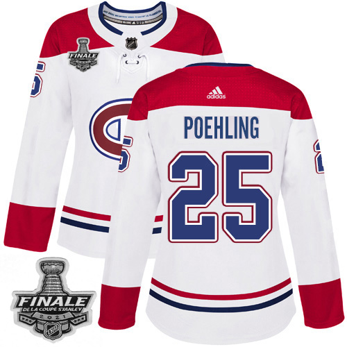 Personalized Canadiens #25 Ryan Poehling White Road Authentic Women’s 2021 NHL Stanley Cup Final Patch Jersey