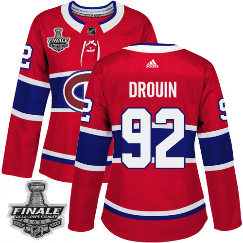 Personalized Canadiens #92 Jonathan Drouin Red Home Authentic Women’s 2021 NHL Stanley Cup Final Patch Jersey