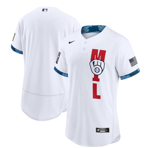Personalized Milwaukee Brewers Blank 2021 White All-Star Flex Base Stitched MLB Jersey
