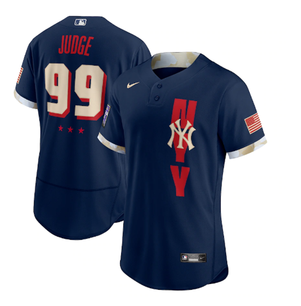 Personalized New York Yankees #99 Aaron Judge 2021 Navy All-Star Flex Base Stitched MLB Jersey