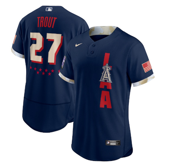 Personalized Los Angeles Angels #27 Mike Trout 2021 Navy All-Star Flex Base Stitched MLB Jersey