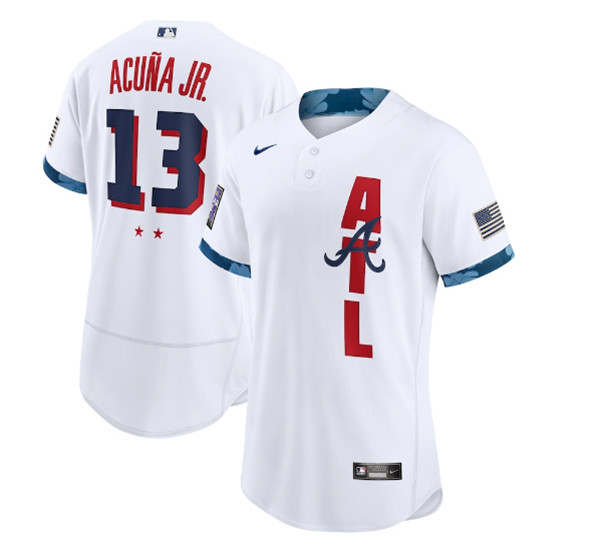 Personalized Atlanta Braves #13 Ronald Acuna Jr. 2021 White All-Star Flex Base Stitched MLB Jersey