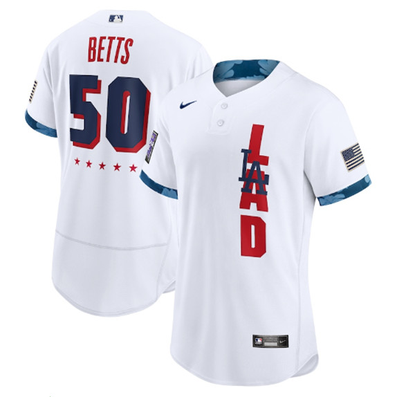 Personalized Los Angeles Dodgers #50 Mookie Betts 2021 White All-Star Flex Base Stitched MLB Jersey