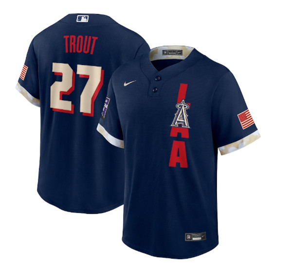 Personalized Men’s Los Angeles Angels #27 Mike Trout 2021 Navy All-Star Cool Base Stitched MLB Jersey