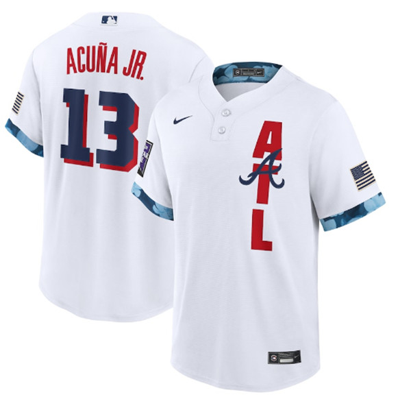 Personalized Men’s Atlanta Braves #13 Ronald Acuna Jr. 2021 White All-Star Cool Base Stitched MLB Jersey
